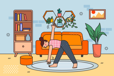 在家锻炼减肥的女人矢量插画