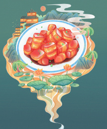 红烧肉国潮插画