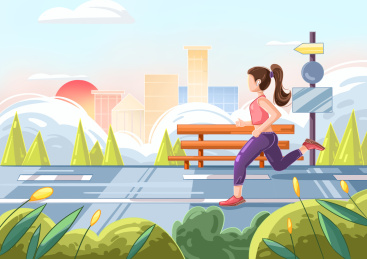 在路上跑步的女孩子