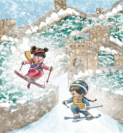 原创插画之长城滑雪