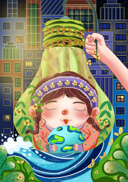 环保主题插画地球一小时熄灯一小时