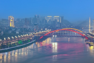 四川宜宾三江汇流桥梁夜景城市景观