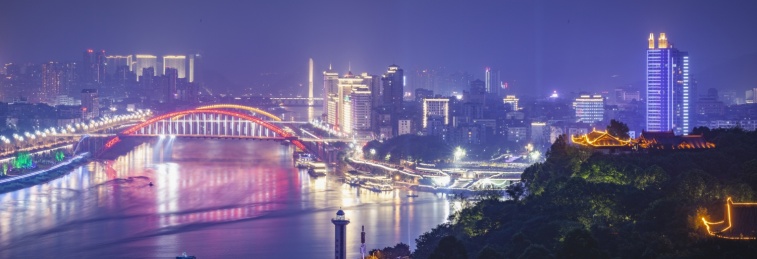 四川宜宾三江汇流桥梁夜景城市景观