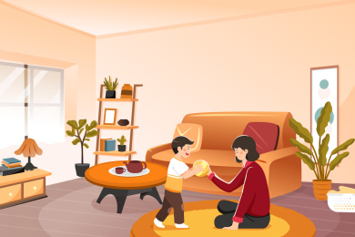 母亲节亲子家居矢量插画