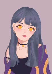 紫色外套黑色背心蓝灰头发少女