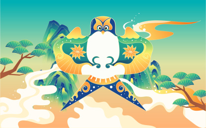 清明节寒食节国潮插画春天放风筝中国风海报