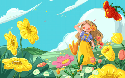 春天漫天花瓣飞舞的春游图