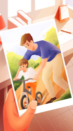 父亲节回忆照片插画