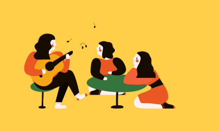 朋友一起唱歌弹吉他