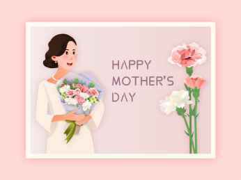 环抱康乃馨花束的中年妇女插画矢量素材