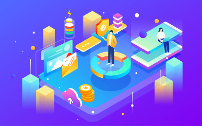 互联网金融商务插画网络数据安全等距海报