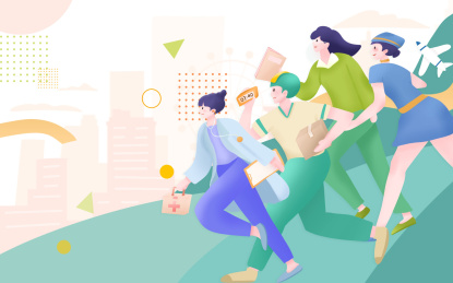 绿色扁平五一劳动节劳动者人物插画