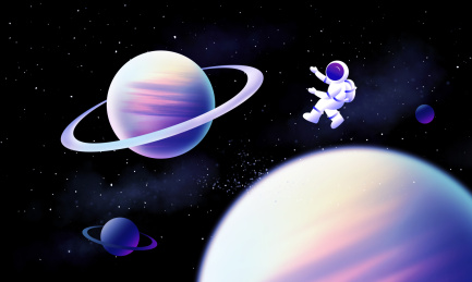 宇航员遨游太空科技插画海报