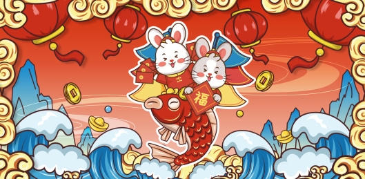 国朝兔年新年春节矢量插画