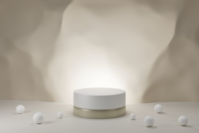 白色高级精致化妆品展台浅色岩壁背景