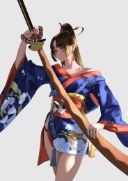 身着华丽和服的长发女刀客