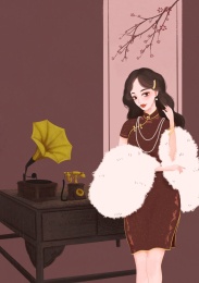 穿旗袍的女生插画