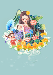 母亲节国风插画母亲