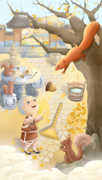 秋分时节中国风人物插画