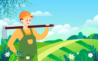 五一劳动节农民春耕农忙插画乡村三农海报