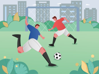 在足球场踢足球