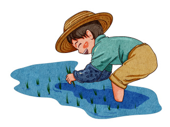 蓝色弯腰劳动的谷雨