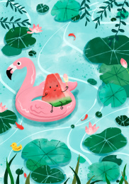 立夏西瓜可爱风插画