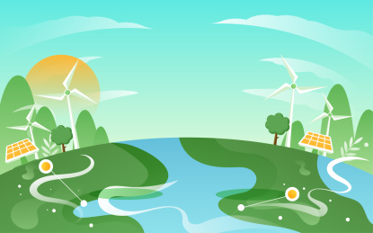 绿色环保低碳生活插画女孩骑自行车自然海报