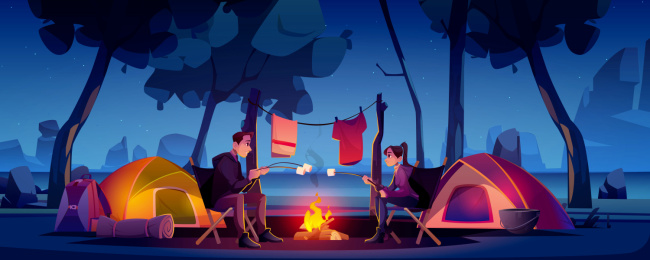 男女户外露营取火插图