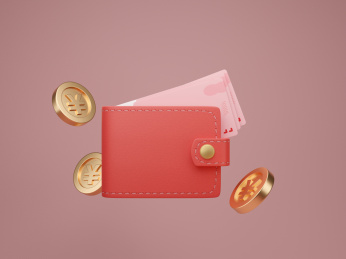 3D红色钱包放满纸币储蓄创意素材