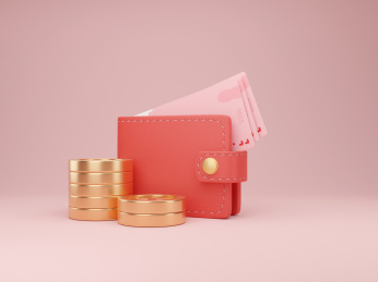 3D红色钱包放满纸币储蓄创意素材