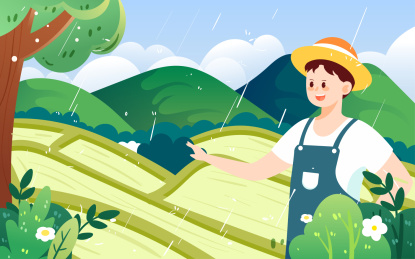 谷雨节气插画农民春天下雨时节春耕农忙海报