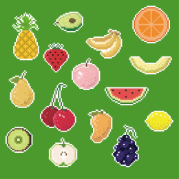 美食水果合集像素插画