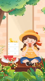 夏天小女孩吃西瓜