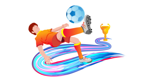 运动员空翻倒钩射门的足球体育比赛插画
