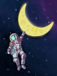 抓住月球的航天员世界航天日插画