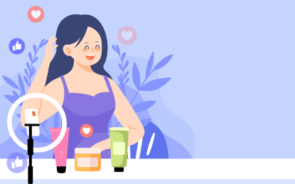 美女主播直播带货插画时尚女孩美容护肤海报