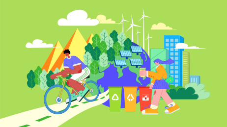 保护环境地球插画 低碳出行垃圾分类环保插