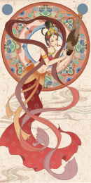 敦煌飞天插画伎乐飞天国潮古风插画