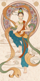 敦煌飞天插画佛手印飞天古风国潮插画