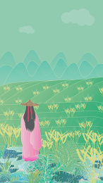 夏季小满节气梦幻古风古风线性国潮插画