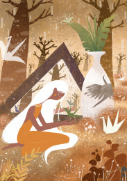 森林里的镜子前少女在许愿