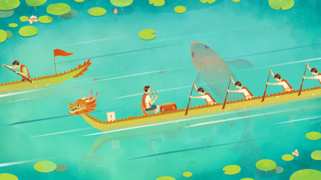 端午节赛龙舟国潮插画