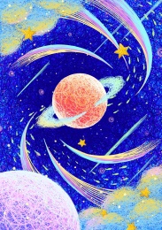 夏季流星雨星球云朵温暖线圈插画