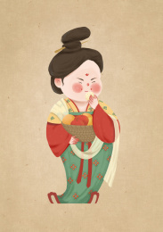 古代唐朝仕女图抱水果