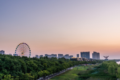 中国安徽宿州三角洲公园新汴河园林夜景