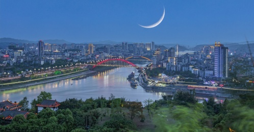 四川宜宾三江汇流城市风光