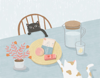 两只猫咪在桌上玩耍