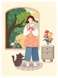 母亲节母女礼物插画