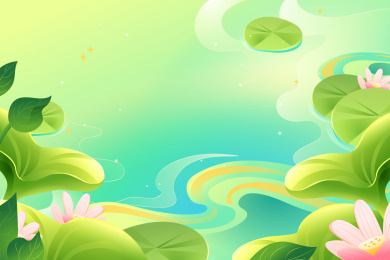 夏季荷花荷叶背景矢量插画